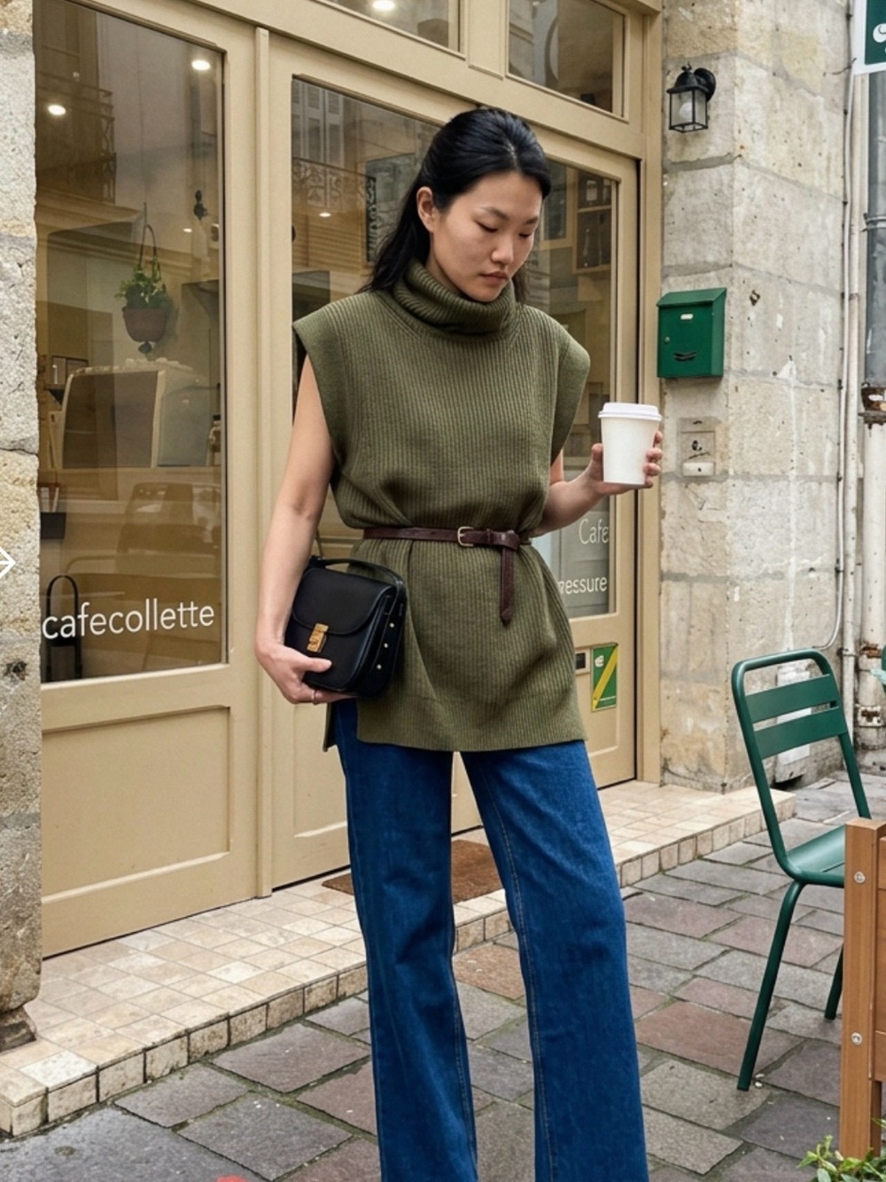 Anthropologie Olive Green Sleeveless Turtleneck Rib Knit Vest